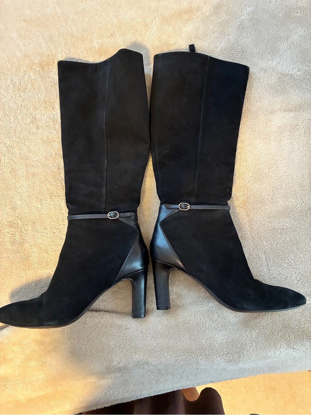 Women's Black Suede Mid-Calf Heeled Boots Worn twice!
